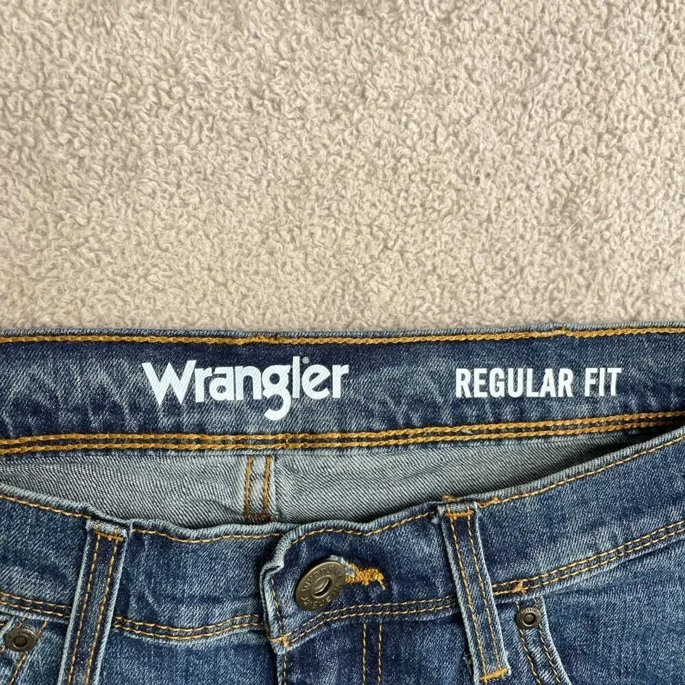 Wrangler Regular Fit Straight Leg Men's Jeans 34X34 Blue Denim Cotton N0068